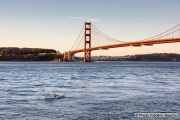 Kayaker Cyril Derreumaux training in the San Francisco Bay on February 25, 2021, with the Golden gate Bridge in the background.France-born American entrepreneur Cyril Derreumaux (44) will leave at the end of May 2021 for a 70-day solo and unsupported sea kayak Pacific crossing from California to Hawaii.