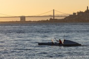 Kayaker Cyril Derreumaux training in the San Francisco Bay on February 25, 2021, with the Bay Bridge in the background.France-born American entrepreneur Cyril Derreumaux (44) will leave at the end of May 2021 for a 70-day solo and unsupported sea kayak Pacific crossing from California to Hawaii.