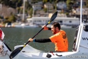 Kayaker Cyril Derreumaux  training off the coast of Sausalito, CA,  on February 25, 2021.France-born American entrepreneur Cyril Derreumaux (44) will leave at the end of May 2021 for a 70-day solo and unsupported sea kayak Pacific crossing from California to Hawaii.