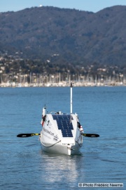 Kayaker Cyril Derreumaux  training off the coast of Sausalito, CA,  on February 25, 2021.France-born American entrepreneur Cyril Derreumaux (44) will leave at the end of May 2021 for a 70-day solo and unsupported sea kayak Pacific crossing from California to Hawaii.