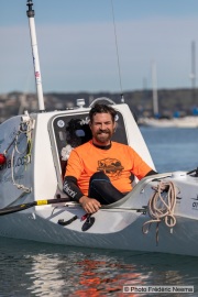 Kayaker Cyril Derreumaux  training off the coast of Sausalito, CA,  on February 25, 2021.France-born American entrepreneur Cyril Derreumaux (44) will leave at the end of May 2021 for a 70-day solo and unsupported sea kayak Pacific crossing from California to Hawaii.