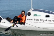 Kayaker Cyril Derreumaux  training off the coast of Sausalito, CA,  on February 25, 2021.France-born American entrepreneur Cyril Derreumaux (44) will leave at the end of May 2021 for a 70-day solo and unsupported sea kayak Pacific crossing from California to Hawaii.