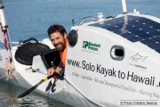 Kayaker Cyril Derreumaux  training off the coast of Sausalito, CA,  on February 25, 2021.France-born American entrepreneur Cyril Derreumaux (44) will leave at the end of May 2021 for a 70-day solo and unsupported sea kayak Pacific crossing from California to Hawaii.