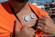 Kayaker Cyril Derreumaux  showing the sensors provided by NASA to monitor his vital signs during the 70-day trip. France-born American entrepreneur Cyril Derreumaux (44) will leave at the end of May 2021 for a 70-day solo and unsupported sea kayak Pacific crossing from California to Hawaii.