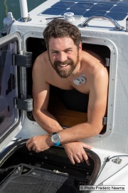 Kayaker Cyril Derreumaux in his kayak in  Sausalito, CA, on February 25 2021.France-born American entrepreneur Cyril Derreumaux (44) will leave at the end of May 2021 for a 70-day solo and unsupported sea kayak Pacific crossing from California to Hawaii.