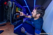 Kayaker Cyril Derreumaux demonstrating the navigation instruments inside the cabin of his kayak in Sausalito, CA,  on February 25, 2021.France-born American entrepreneur Cyril Derreumaux (44) will leave at the end of May 2021 for a 70-day solo and unsupported sea kayak Pacific crossing from California to Hawaii.