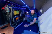 Kayaker Cyril Derreumaux inside the cabin of his kayak in Sausalito, CA,  on February 25, 2021.France-born American entrepreneur Cyril Derreumaux (44) will leave at the end of May 2021 for a 70-day solo and unsupported sea kayak Pacific crossing from California to Hawaii.